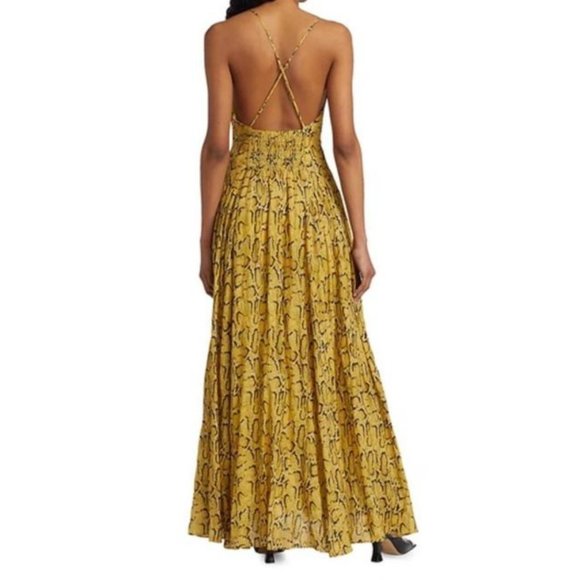 NWT Frame Malibu Yellow Python Print Cross Back Maxi Dress - Picture 4 of 15